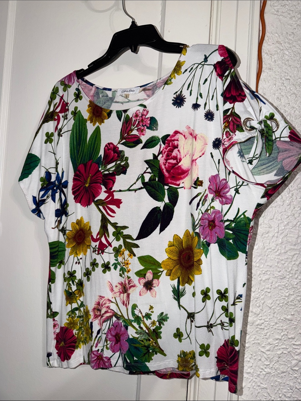 Floral Short-Sleeve Top - White with Multicolor Floral Print